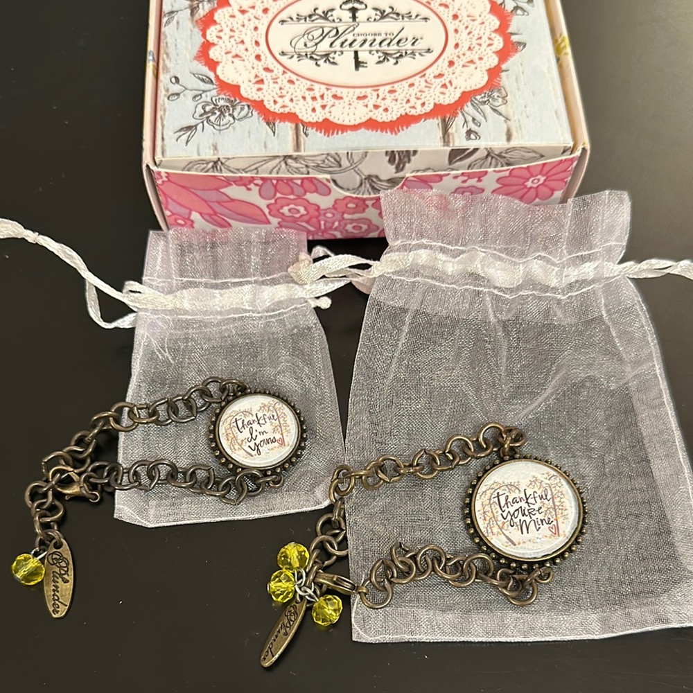 Plunder “Thankful” Antique Bronze Bracelet Set with Yellow-Green Accent beads